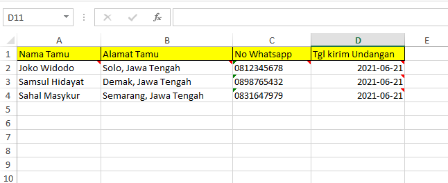 Format Excel tamu